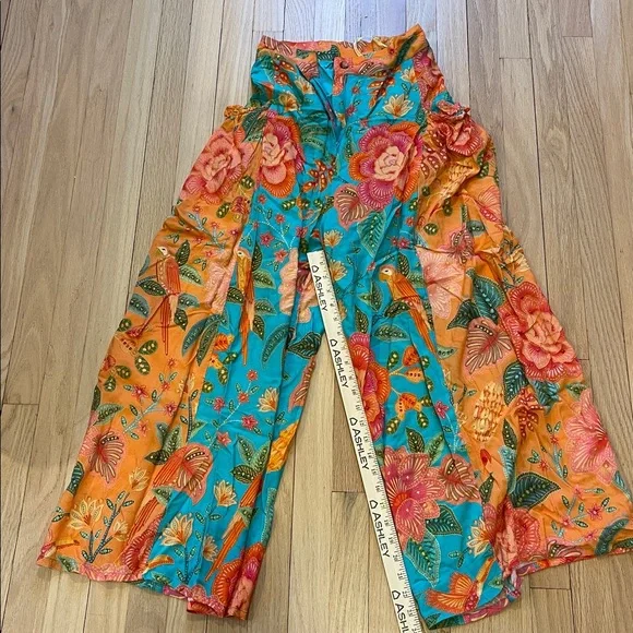 FARM Rio Tropical Floral Wide-Leg Pants - Teal and Orange - Picture 6 of 10